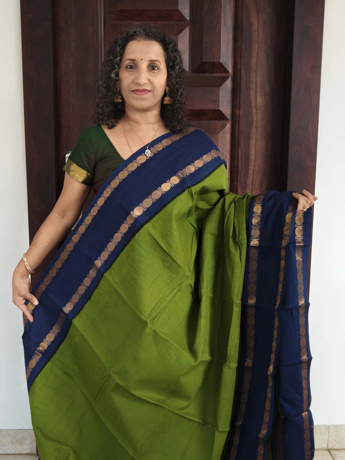 Green And Blue Rudrasham Border Sungudi Cotton Psc008 1A
